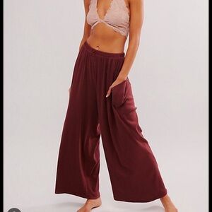 Free people down time Burgundy Wide-Leg Pants